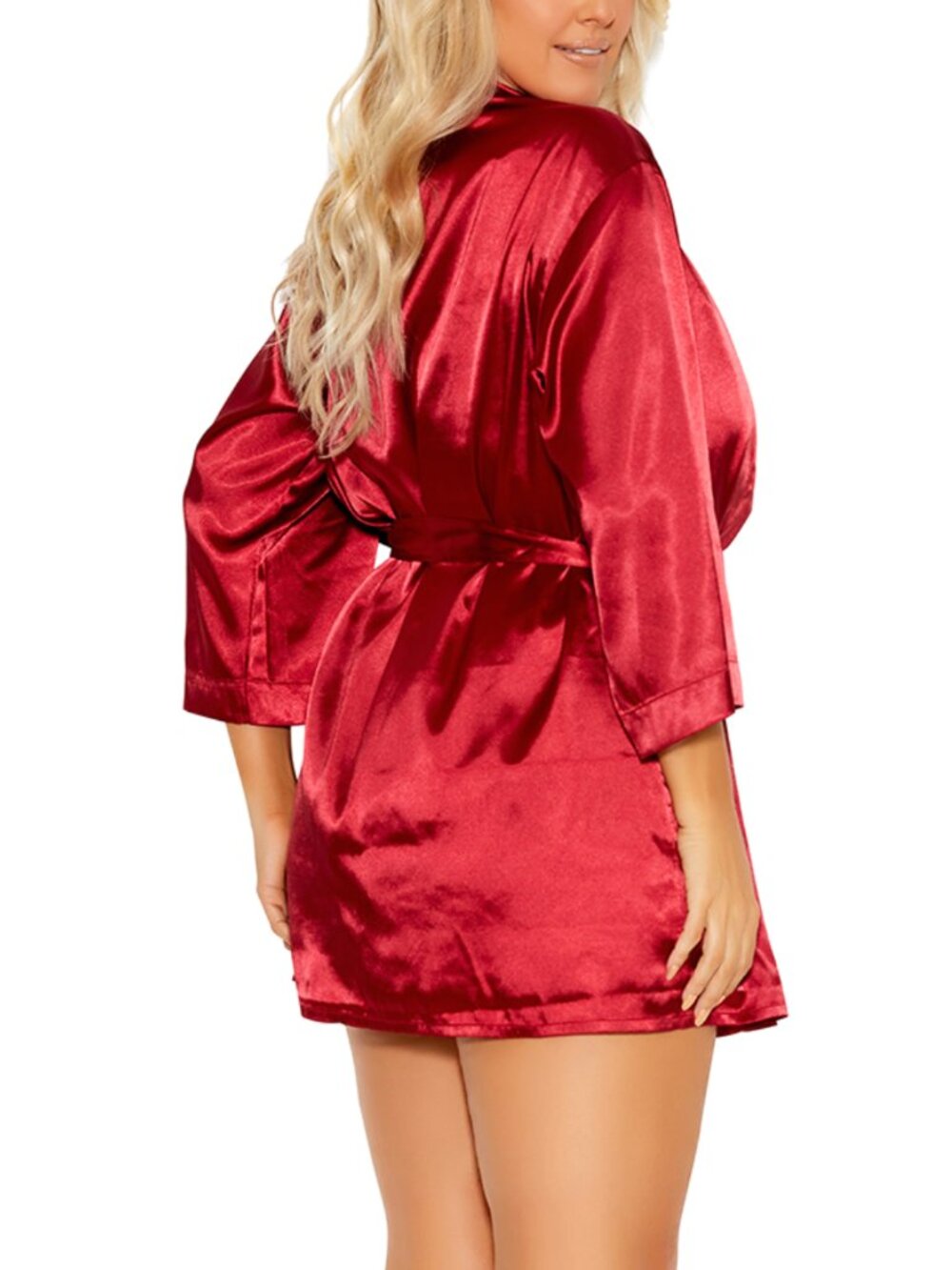 Plus Size Burgundy Red Charmeuse Kimono Robe Lingerie - Picture 2 of 8